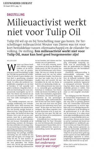 Milieuactivist werkt niet voor Tulip Oil