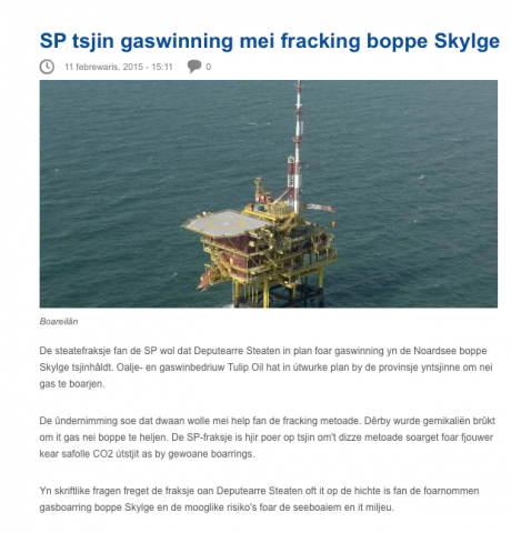 SP tsjin gaswinning mei fracking boppe Skylge